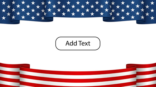 American Independence day Patriotic American flag border with stars and stripes ribbons, USA national holiday frame for text, red white and blue decorative vector background Editable vector