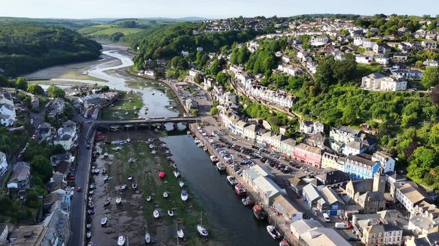 Looe Town Hill Aerial 4K