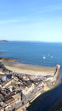 Looe Beach Aerial 4K