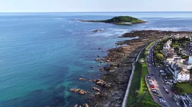 Looe Coast and Island Aerial 4K