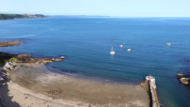 Looe Beach Aerial 4K