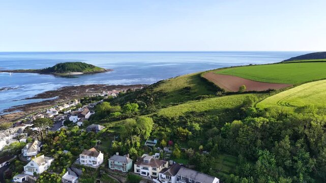 Looe Coast and Island Aerial 4K