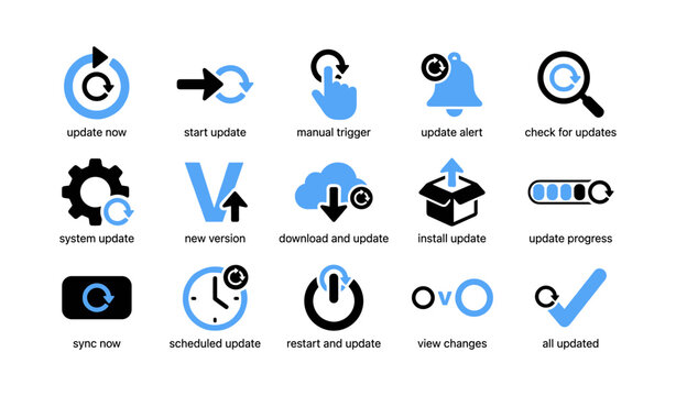 Software update and sync icons arranged on white background