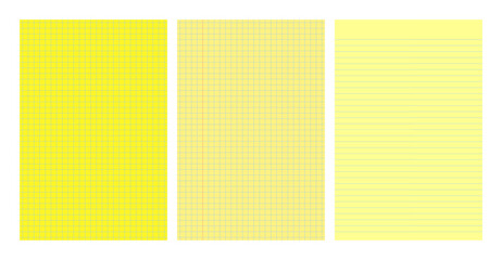 Set of yellow legal pad pages with lined or grid designs © dniprodd