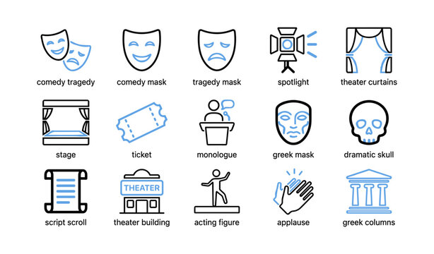 Theater icons arranged in grid displayed on white background