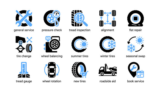 Tire service icons showing maintenance options on white background