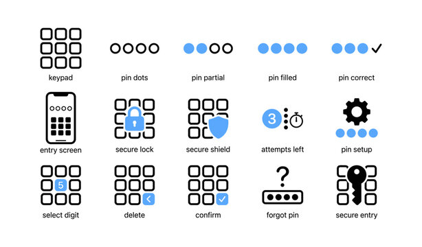 Pin and keypad icons illustrating security entry interface