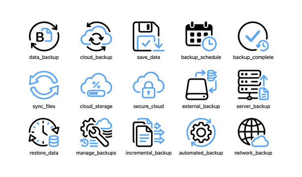 Backup icons grid showing backup and cloud storage symbols