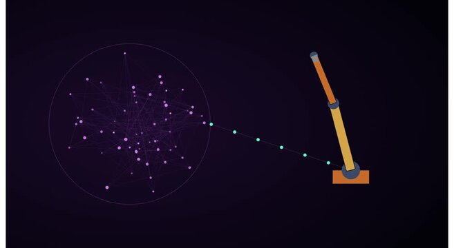Abstract data connection network with robotic lever animation