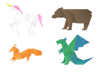 Naklejka premium Origami animals paper polygon png illustration set