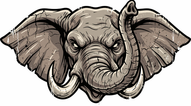 An Angry Elephant Head Illustration With Tusk, A Powerful Animal Symbol