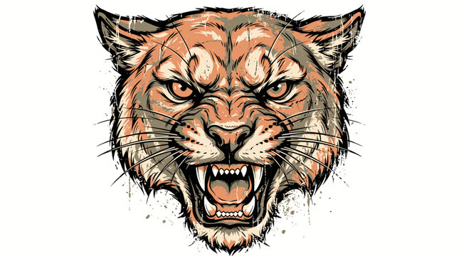 Intense predatory feline mascot design, showcasing fierce growl, powerful strength, and wild animal spirit