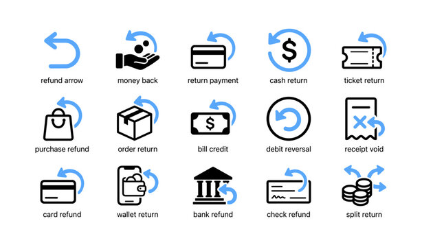 Refund and return icons showing payment reversal symbols
