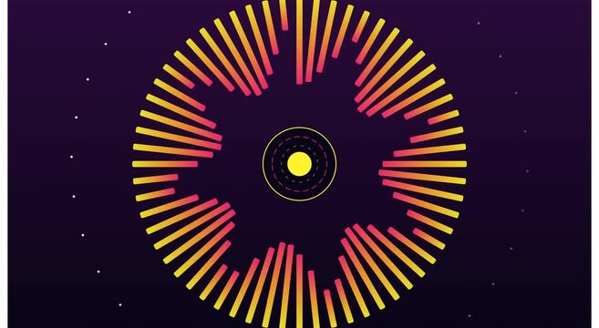 Circular audio spectrum visualizer with pulsing neon animation