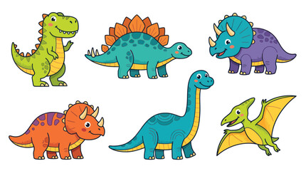 Cute Cartoon Dinosaurs Set: T-Rex, Stegosaurus, Triceratops, Pterodactyl, Brontosaurus © hana