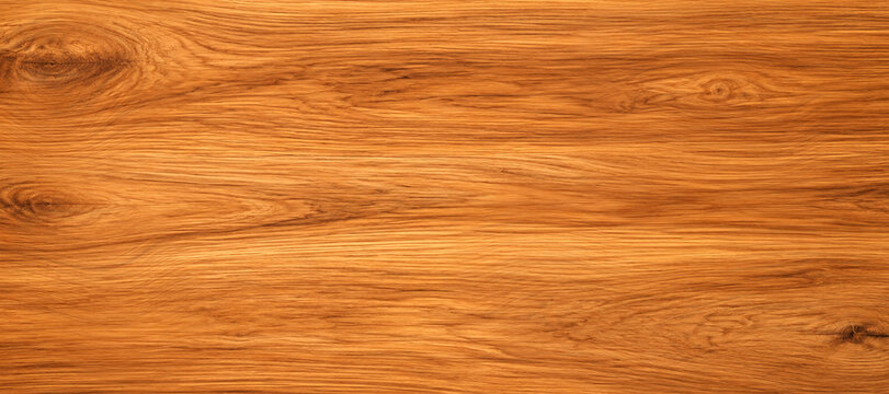 Natural polished oak wood surface displaying intricate grain patterns with multiple dark knots and warm golden brown tones captured in high definition for professional interior design backgrounds