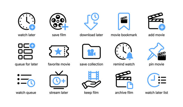 Video and watchlist icons arranged in grid on white background