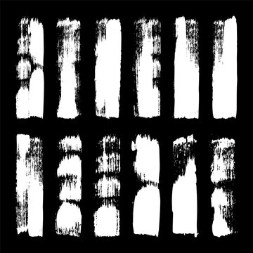 Long grunge brush strokes, lines, ink smudges, hand-drawn scribble shapes. Handmade sketchy marks, stains, charcoal streaks. Paint textures, dry brush effect. Marker underline. Vector illustration