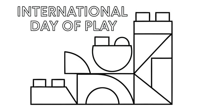 International day of play line art illustration with building blocks