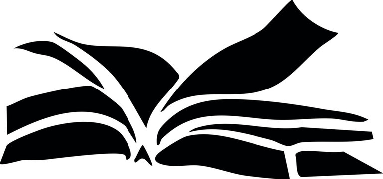 Open book silhouette vector icon. Stylized pages turning, minimalist design for logo or educational emblem.