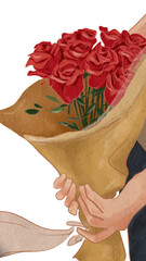 Obraz premium Roses bouquet Valentine's gift png hand drawn illustration