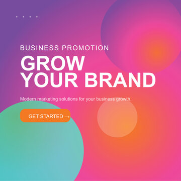 A vibrant and modern business promotion template featuring a smooth gradient mesh background with glowing light effects and abstract fluid shapes. This design includes bold typography, clean layout, a