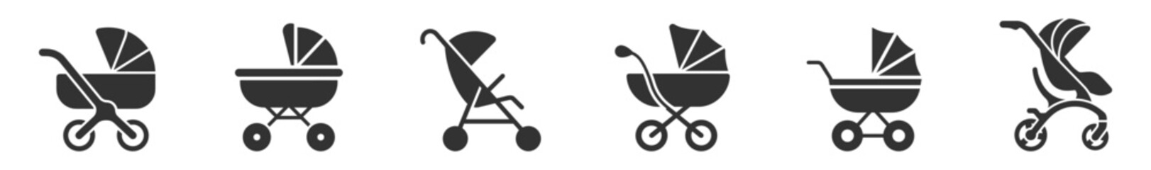 baby stroller icons set, vector illustration of pushchairs and prams for infant transportation on transparent background © Наталья Перова