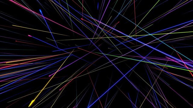 Multicolored neon light streaks on black background