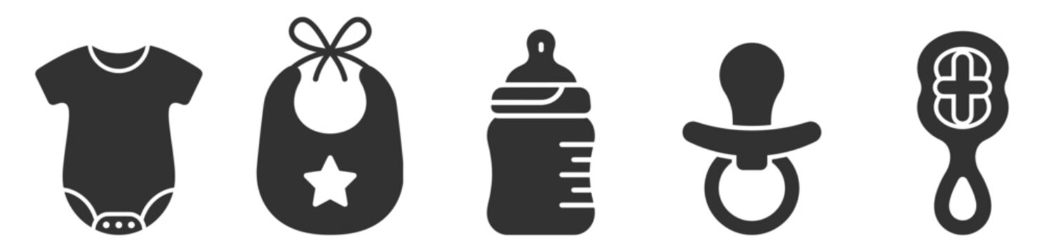 baby clothes bottle pacifier rattle and bib icons set on transparent background