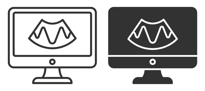 computer monitor icon with mountain landscape graphic on screen vector illustration on transparent background