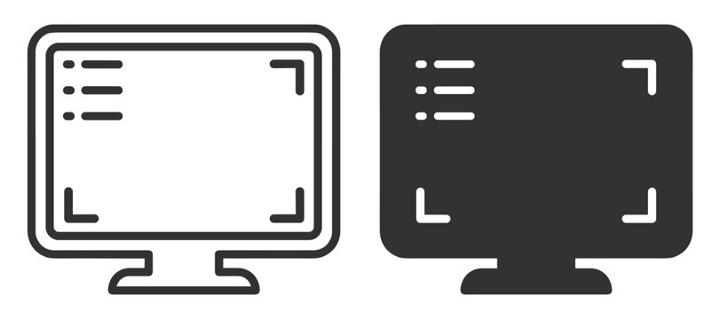 computer monitor icon set in outline and glyph style vector illustration on transparent background