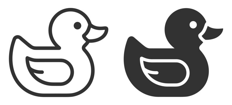 cartoon rubber duck icon line and solid style set on transparent background