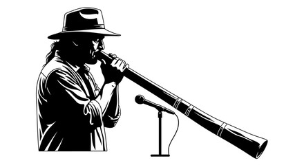 Man playing didgeridoo with microphone. © Joko santoso