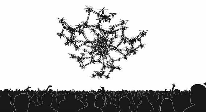 Drones flying in formation aerial.