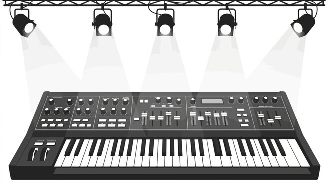 Electronic keyboard synthesizer instrument panel closeup.