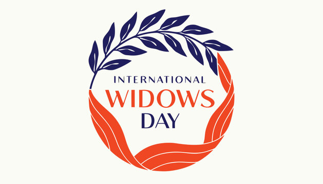 International widows day logo design with blue leaves and orange ribbons