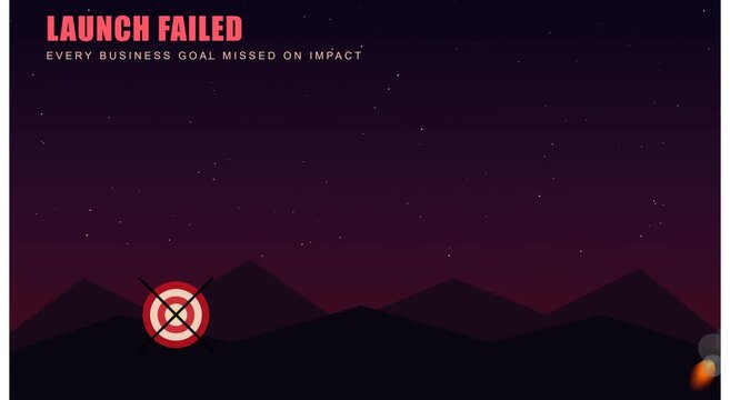 Failed business launch concept: rocket missing target animation