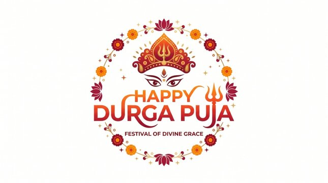 Durga Puja Festival Greeting with Floral Decorations