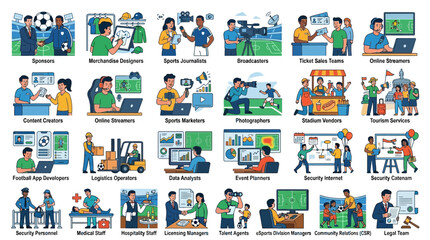 Fototapeta premium Business Operations Illustrated with People Working Collaborating Marketing Finance Technology