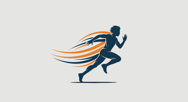 Dynamic running athlete silhouette with motion blur effect.