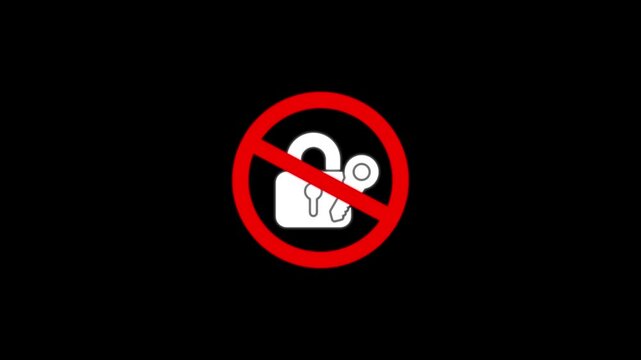 No Lock Icon with Key and Red Circle Prohibition Sign