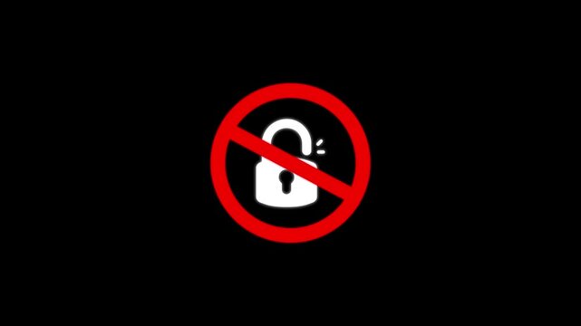 No Unlock Symbol on Black Background open prohibition