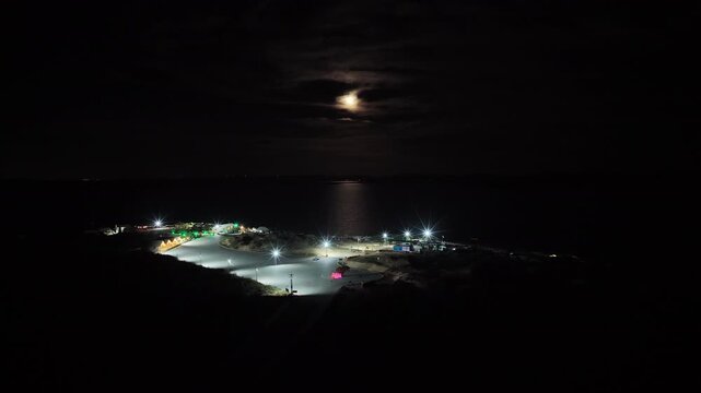 Full Moon At Casa Nova In Bahia Brazil. Sao Francisco River Landscape. Blue Moon Water Reflection. Bahia Brazil. River At Night Background. Full Moon At Casa Nova In Bahia Brazil.