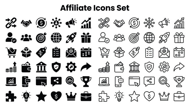 Ai icons set features business, technology, and marketing symbols