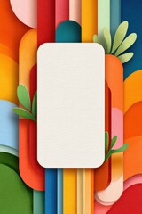 Obraz premium Blank card with rounded corners on colorful decorative paper background for invitations and stationery