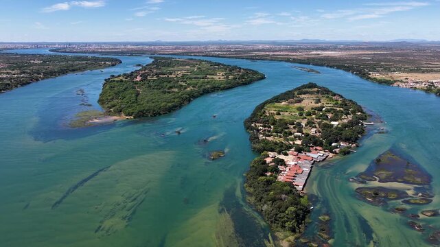 Sao Francisco River In Petrolina In Pernambuco Brazil. Biggest Northeastern River. Massangano And Rodeadouro Islands. Nature Forest Trees. Sao Francisco River In Petrolina Pernambuco. Riverside Beach.