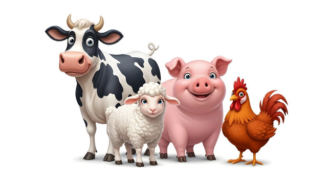 Cute Cartoon Farm Animals Group Illustration