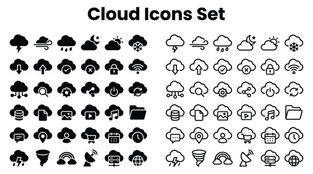 Cloud Security Icons Set for Network Protection and Data Storage