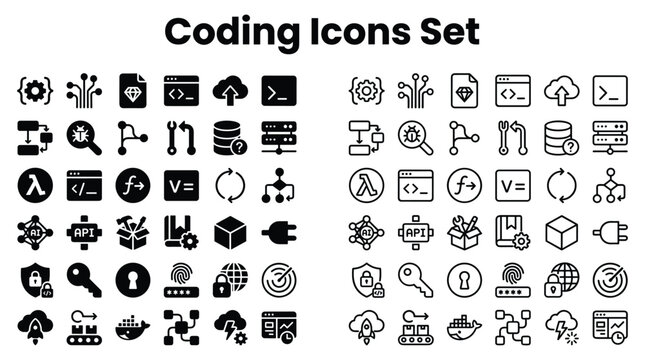 Code File Icons Set for Developers on Computer Screens