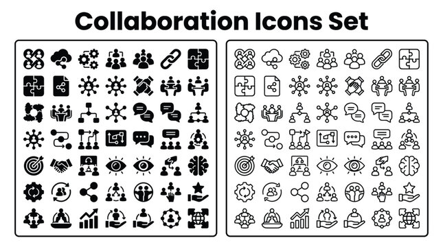 Comment icons set featuring various collaboration symbols and graphics